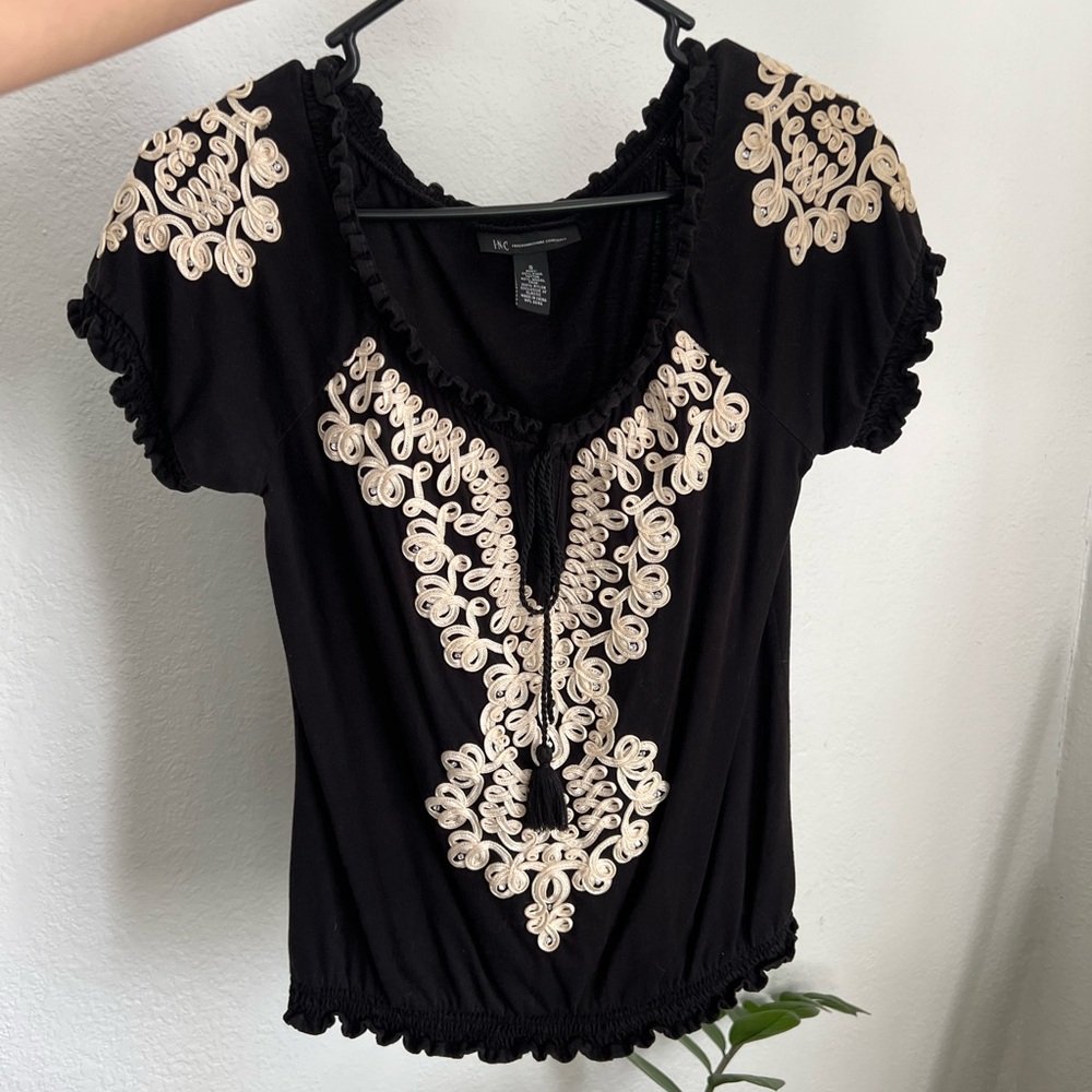 SOLD INC International Concepts Black Embroidered Top